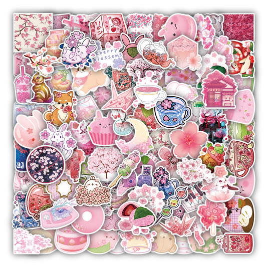 100 PCS Purple Cherry Blossom Waterproof Stickers