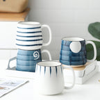 Japanese Large Hand Painted Traditional Blue Indigo Ceramic Mugs