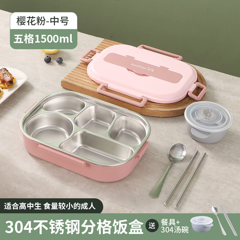Stainless Steel Bento Box with Five Compartments