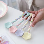 Cherry Blossom Shaped Long Handled Ceramic Spoon - Aesthetic Serving Spoon
