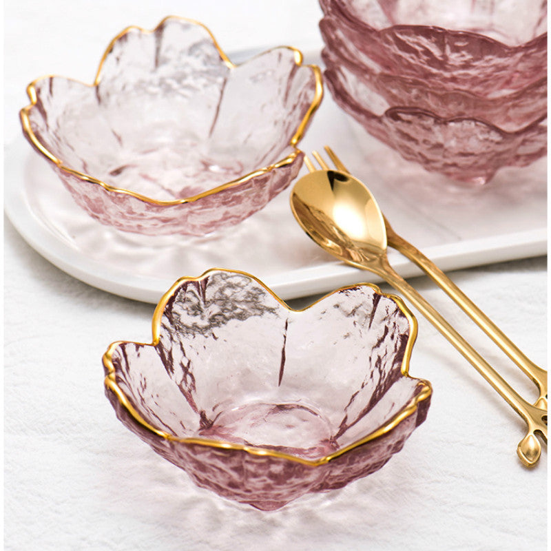 Nordic Gold Inlay Glass Sauce Bowl with Cherry Blossoms