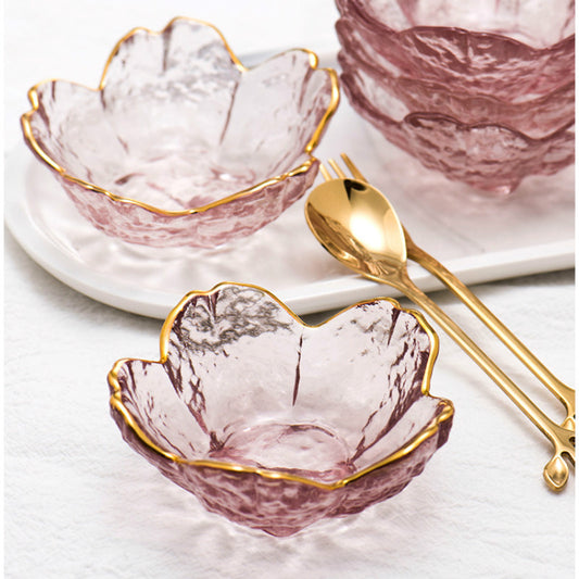 Nordic Gold Inlay Glass Sauce Bowl with Cherry Blossoms