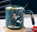 Japanese Traditional Hand Painted Mug - Lotus Crane Cherry Blossom Cup