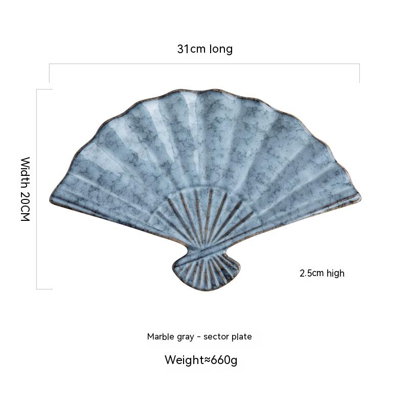 Japanese Ceramic Sushi Fan-Shaped Meal Plate
