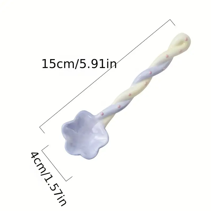 Cherry Blossom Shaped Long Handled Ceramic Spoon - Aesthetic Serving Spoon