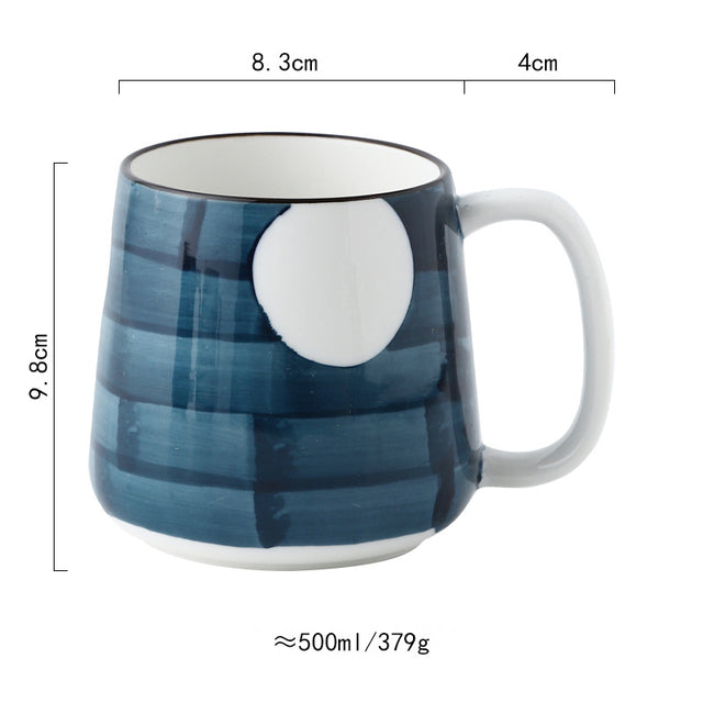 Japanese Large Hand Painted Traditional Blue Indigo Ceramic Mugs