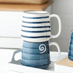 Japanese Large Hand Painted Traditional Blue Indigo Ceramic Mugs