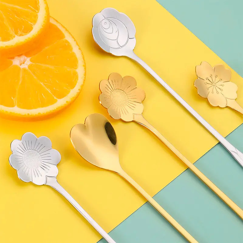 Cherry Blossom Shaped Stainless Steel Dessert Spoon