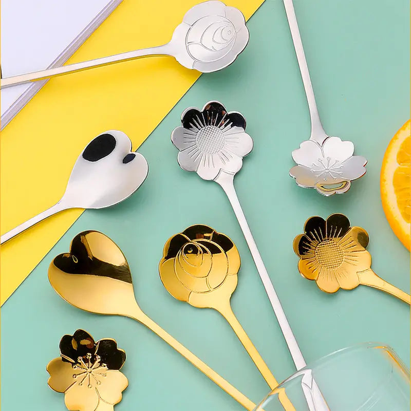 Cherry Blossom Shaped Stainless Steel Dessert Spoon