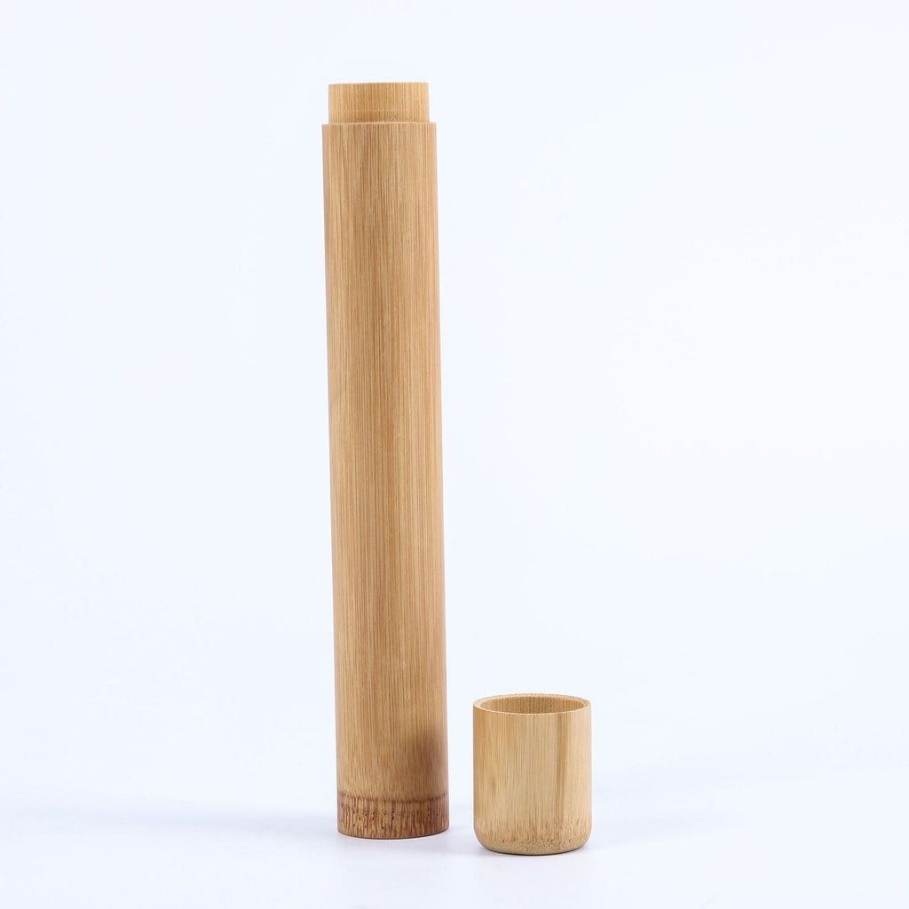 Bamboo Toothbrush Case - Novelty Wooden Teeth Brush soft-bristle Bamboo Fibre Wooden Handle Bamboo Tube Charcoal Set