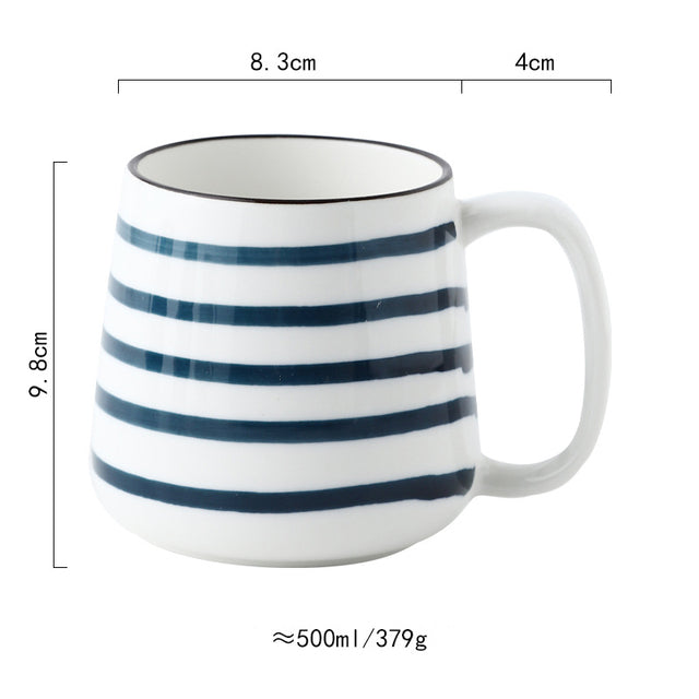 Japanese Large Hand Painted Traditional Blue Indigo Ceramic Mugs