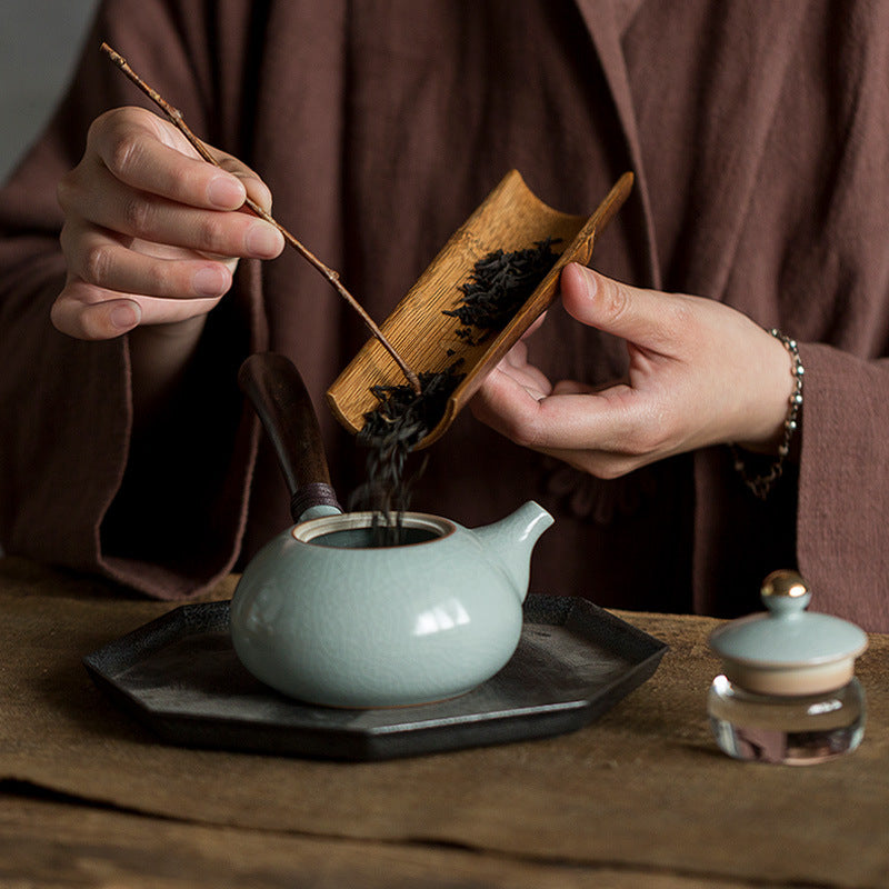 Ceramic Teapot with Ebony Handle for Japanese Tea Set