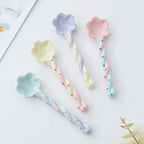 Cherry Blossom Shaped Long Handled Ceramic Spoon - Aesthetic Serving Spoon