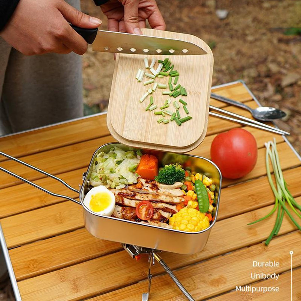 Bento Box with Bamboo Wood Cutting Board Lid