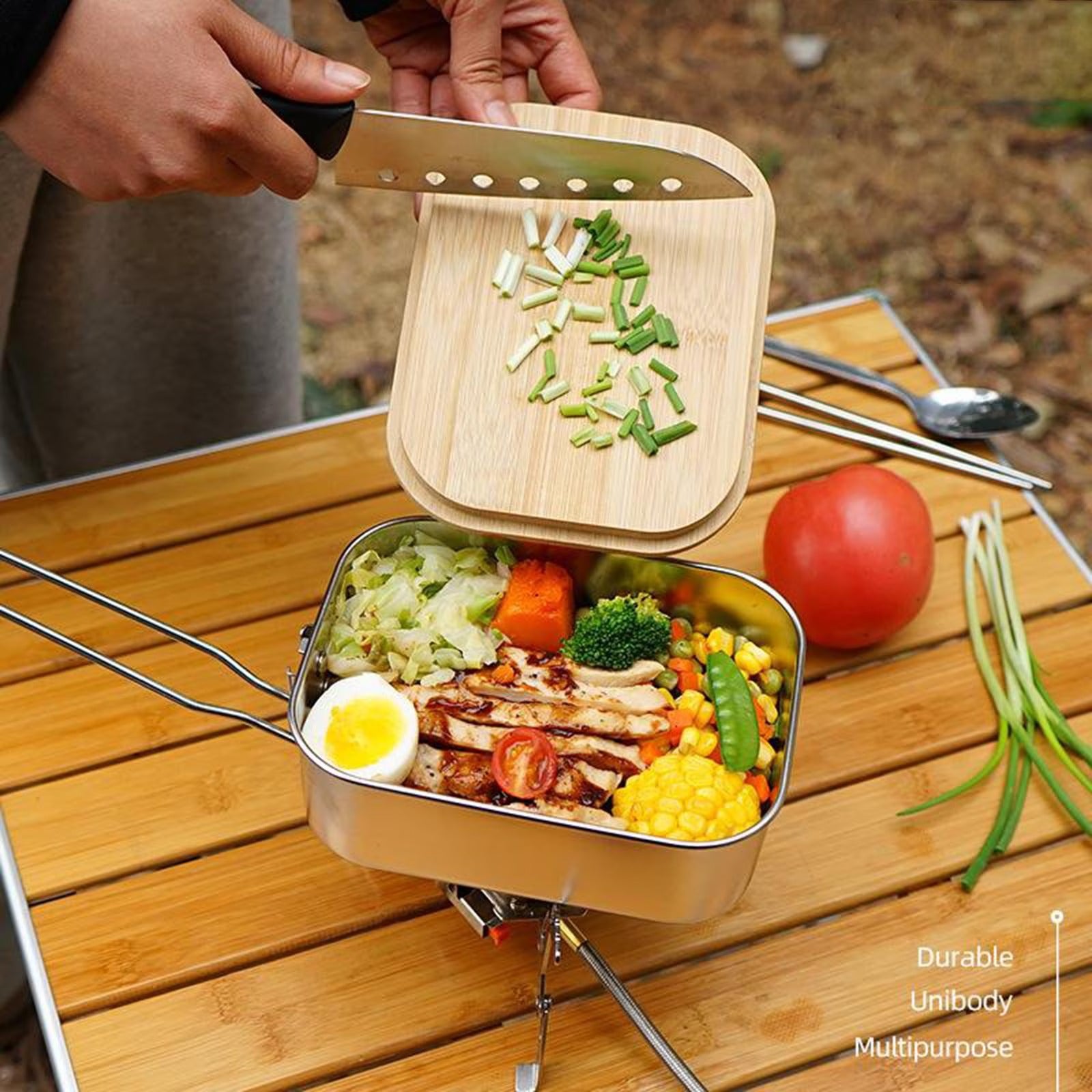 Bento Box with Bamboo and Wood Cutting Board Lid