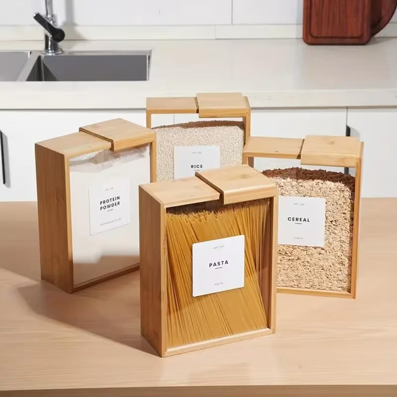 Bamboo Sliding Lid Grain Storage Box - Modern Minimalist Container for Organization
