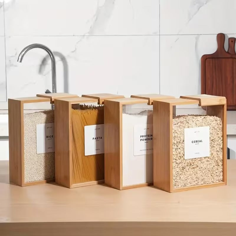 Bamboo Sliding Lid Grain Storage Box - Modern Minimalist Container for Organization